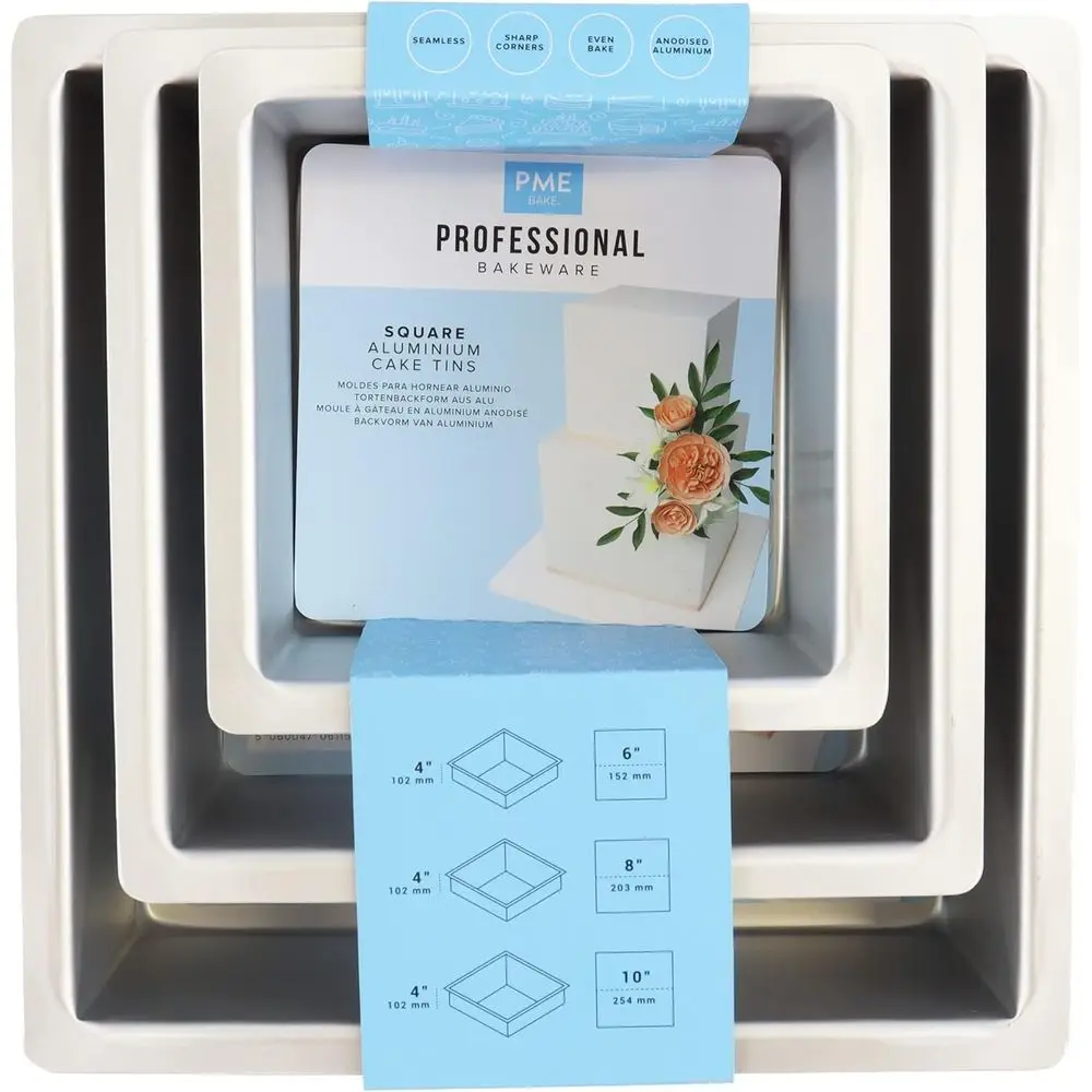 Triple ensemble de moules à pâtisserie carrés argentés profonds : 6, 8, 10 pouces