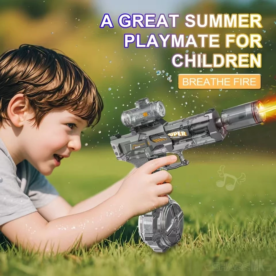 New Electric Water Gun With light Sprays Flame Effect Automatic Sensor Lights Summer Outdoor Beach Shooting  Game Toy For Kids