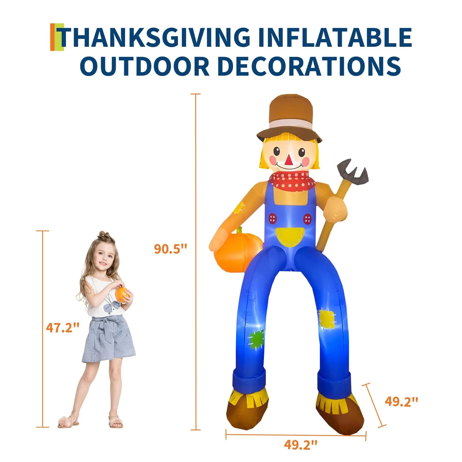 8 FT Thanksgiving Inflatables Scarecrow Outdoor Decorations, Fall Thanksgiving Inflatables Outdoor Decorations with LEDs Roof Blow Up Scarecrow Inflatable for Yard Lawn Garden Decor