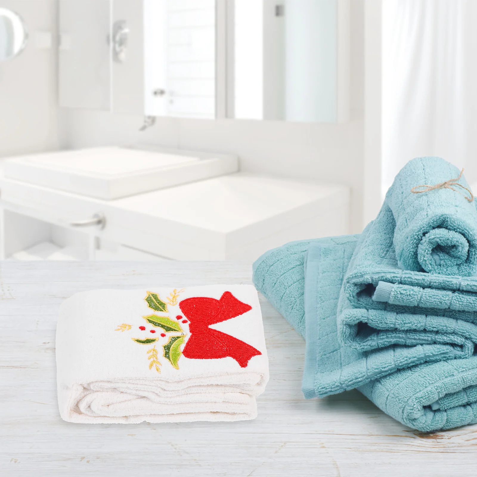 

Christmas Embroidered Face Towel 100% Cotton Soft Facial Towels For Home Gift Family Friends Co-Workers Bow-Knot Design Durable
