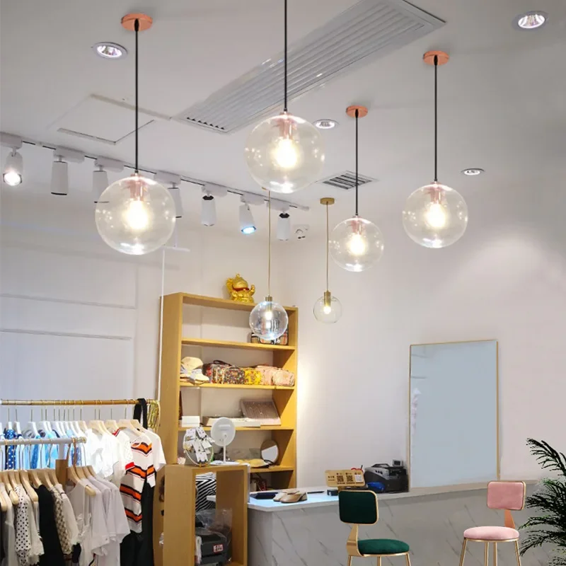 

Nordic Counter Postmodern Restaurant LED Pendant Lamp Simple Single Head Creative Transparent Glass Ball Shaped Small Chandelier
