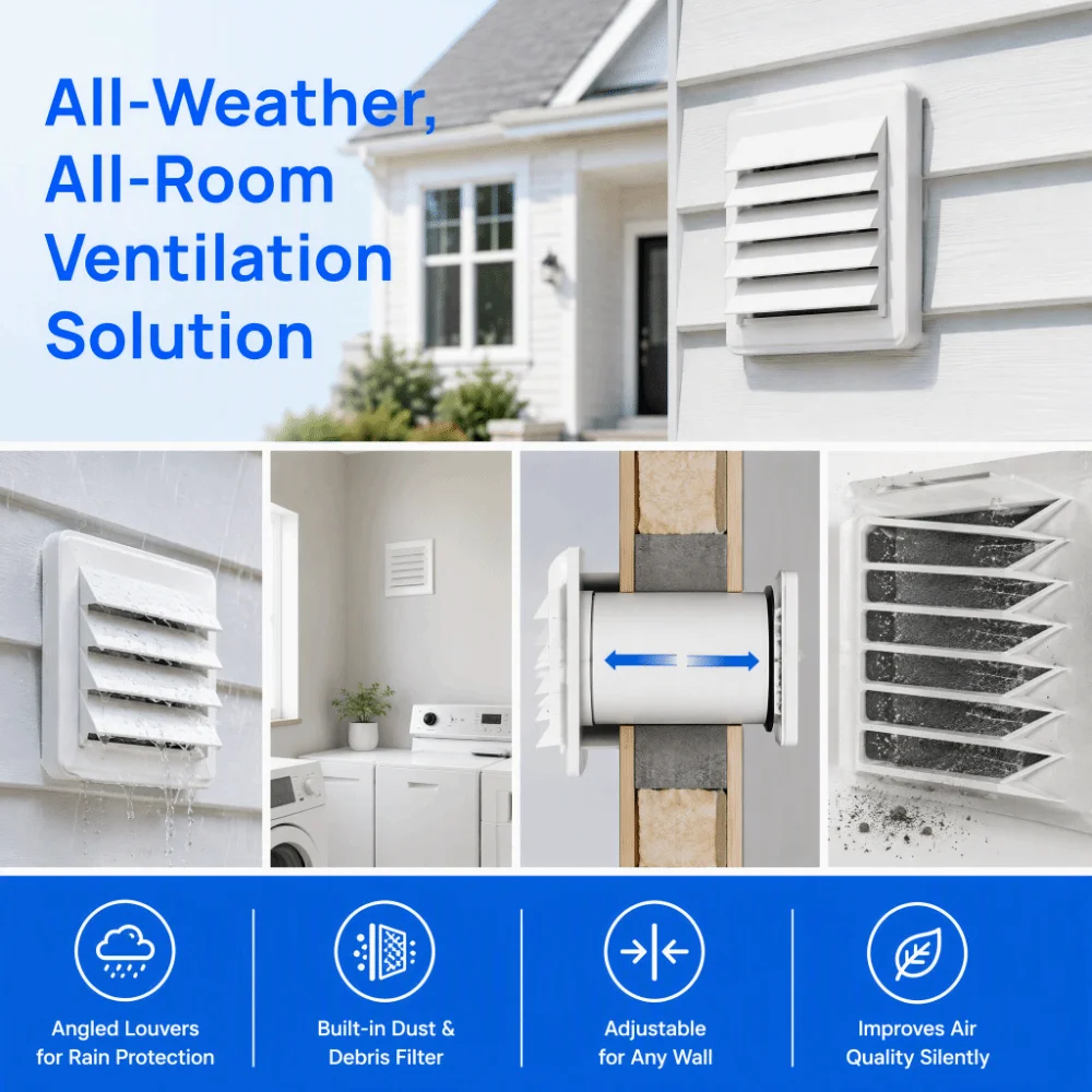 Telescopic Duct Through Wall Ventilation Kit Louvered Cover Passive Air Vent Portable AC Vent Kit Wall Thickness 185-335mm