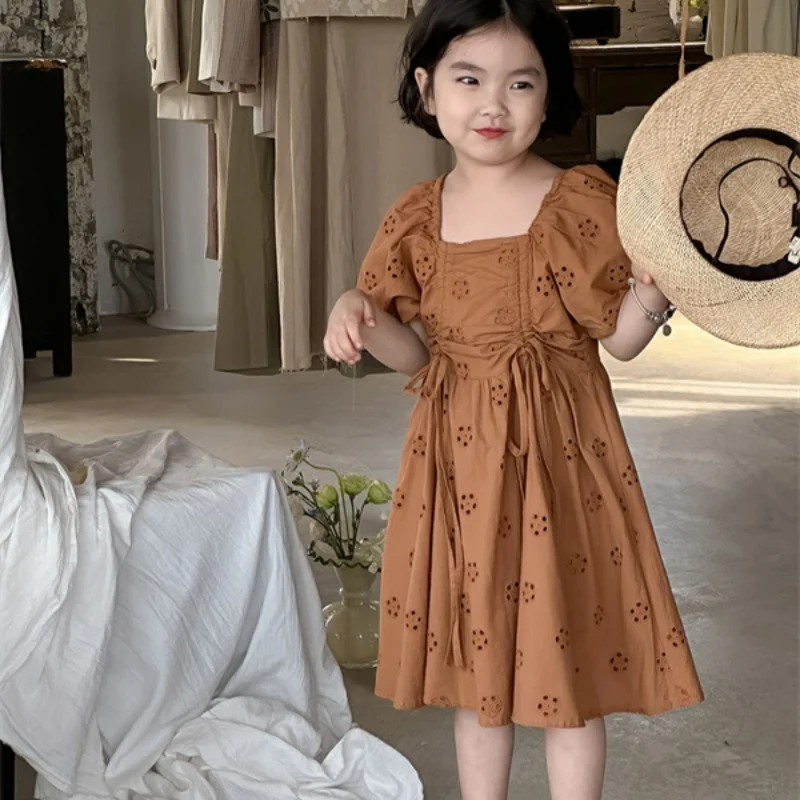 Girl Dress Kids Party Birthday Evening Gown Cotton 2024 In Stock Spring Summer Sport Teenagers Outwear Flower Girl Dress Childre