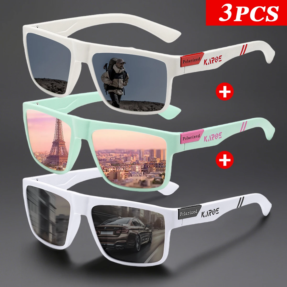 3Pcs/Set Karos Polarized Fishing Sunglasses UV400 Anti-Glare Outdoor Sports Eyewear Men Women Driving Hiking Camping Cycling