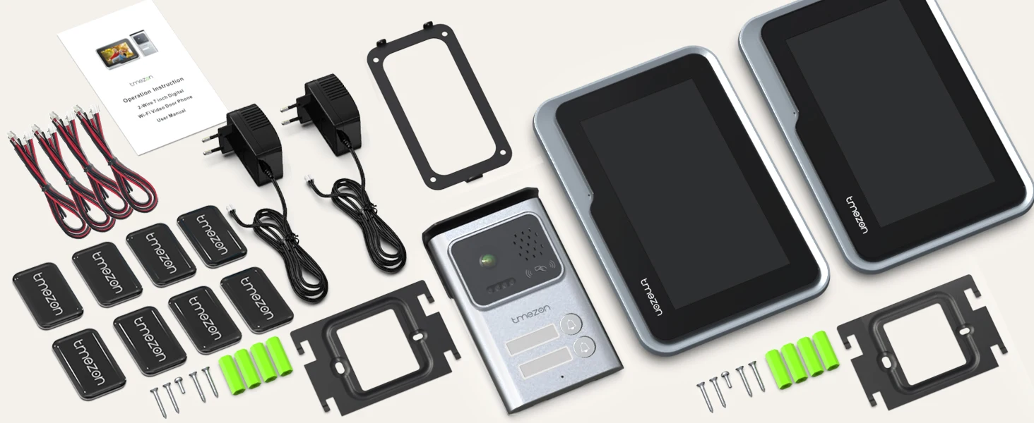 TMEZON 2-Wire WiFi Video Doorphone Doorbell Intercom 7 Inch 1080P Touchscreen Monitor APP/Swipe/Card 4in1 Unlock Tuya App MZ-M730+MZ-E20