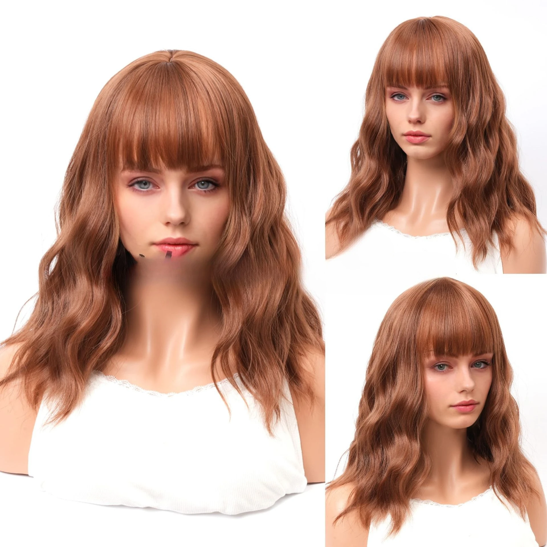 

Hot-selling wig female cute wind brown Bobo head short curly hair matte high temperature silk full head cover