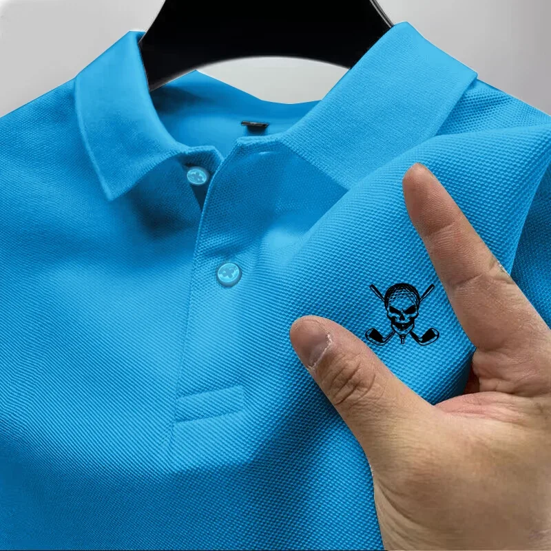 Kaus Polo pria Logo Golf tengkorak baru 2024, pakaian olahraga santai luar ruangan cepat kering Slim Fit mode pribadi