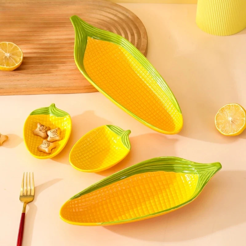 Cartoon Corn Shaped Ceramic Salad Bowl Soup Bowls Family Fruit Snack Plate Kitchen Utensils Accessories Tableware