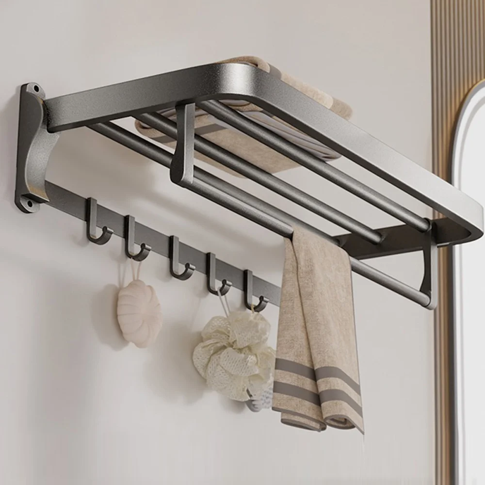 

ORIENTAL YUHONG Aluminum Towel Rack Holder Frosted Texture Non Drill Bath Towel Rack Wall Mounted Bracket Aluminum Bathroom