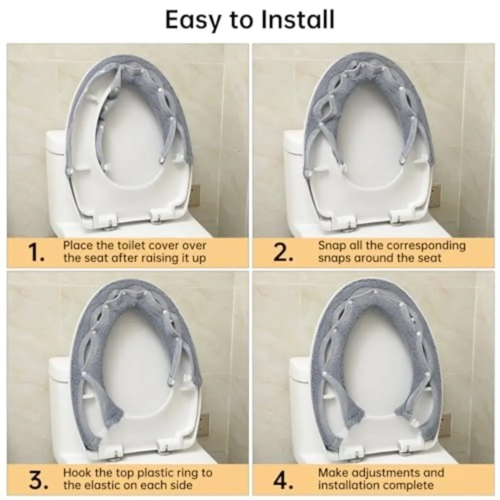 Universal Thickened Toilet Seat Cover Soft Texture Reusable Button Toilet Pad Non-Slip Comfortable Toilet Cushion Square Toilet