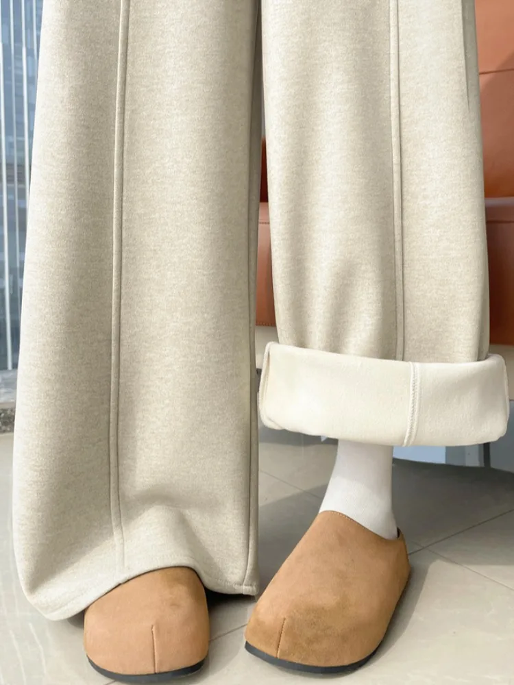 

Ladies' Soft Woolen Wide Leg Casual Pants High Waist Commute Thermal Fce Lined Autumn Winter Faion Trend Streetwear
