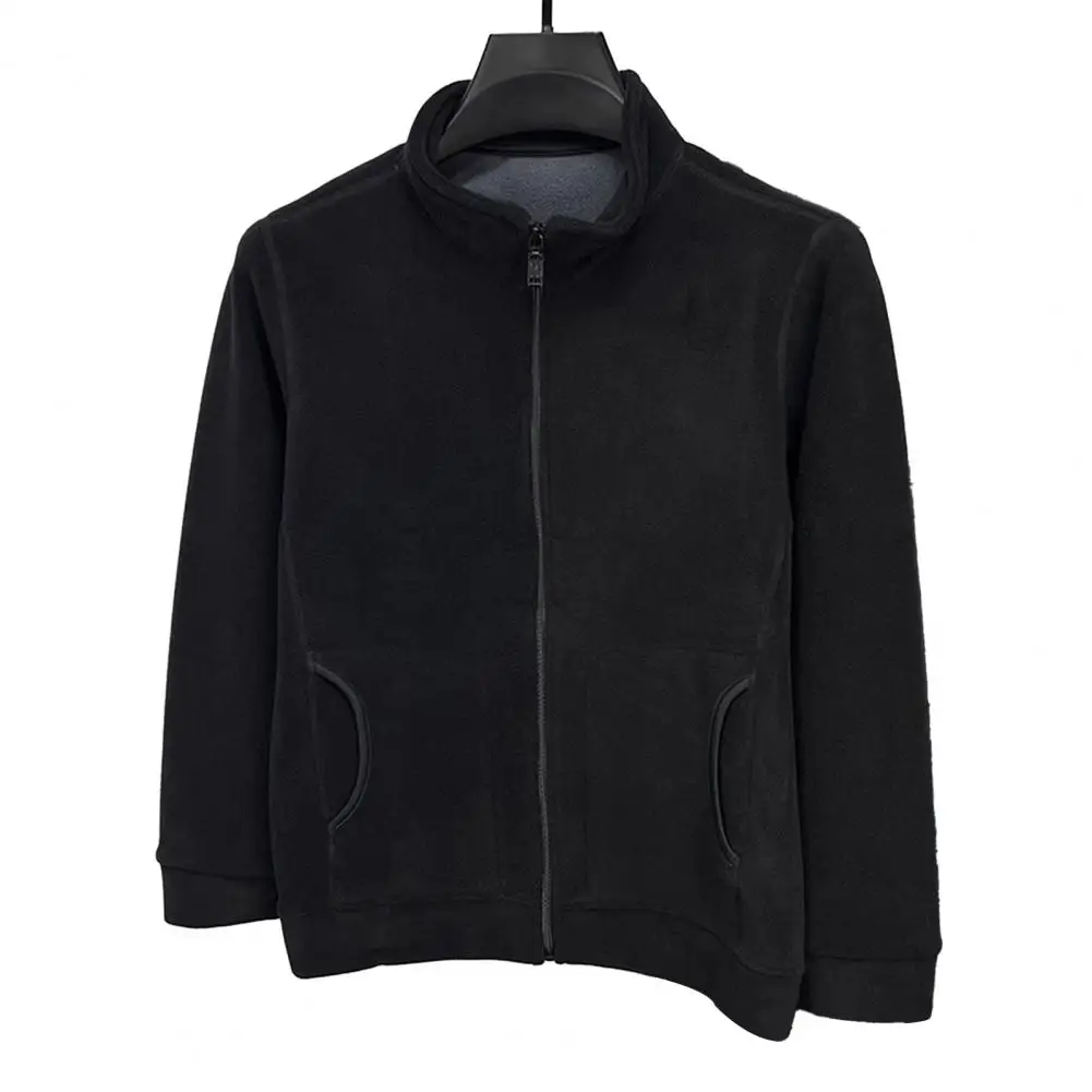 

Мужское пальто, мужская флисовая куртка с воротником-стойкой и карманами на молнии, зимняя утолщенная теплая верхняя одежда для холодной погоды