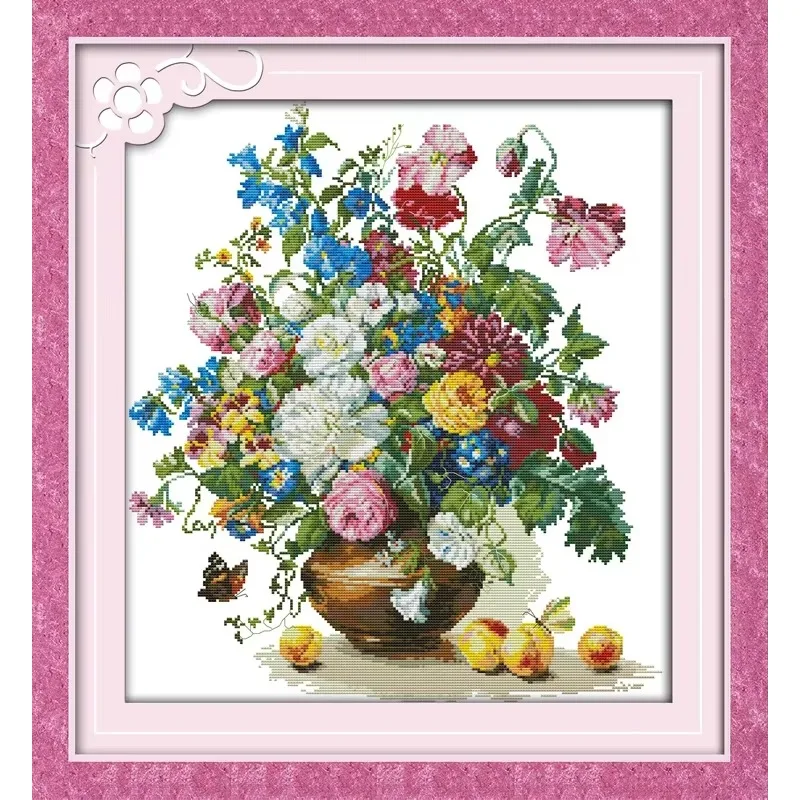 

Joy Sunday Новый набор для вышивки крестом с принтом, легкий узор, набор для вышивки ткани Аида, цветок и персик