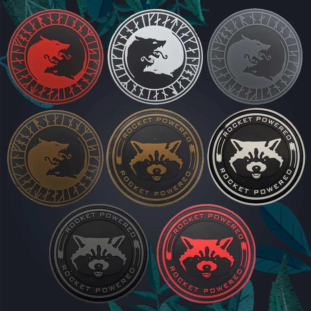 Rocket Powered 3D PVC Tactical Emblem Patches Viking Wolf Rubber Badge Patches Stickers On Backpack