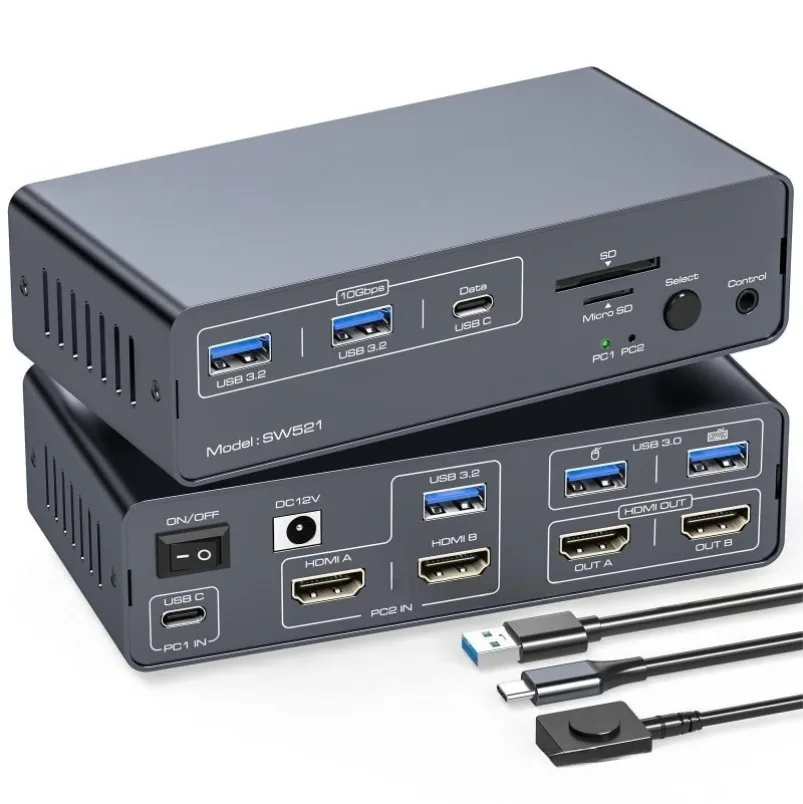 USB-C+two HDMI 2.0+USB 3.2 Inputs, Two HDMI Outputs, Paired with Two USB 3.0 and Two USB 3.2 Interfaces