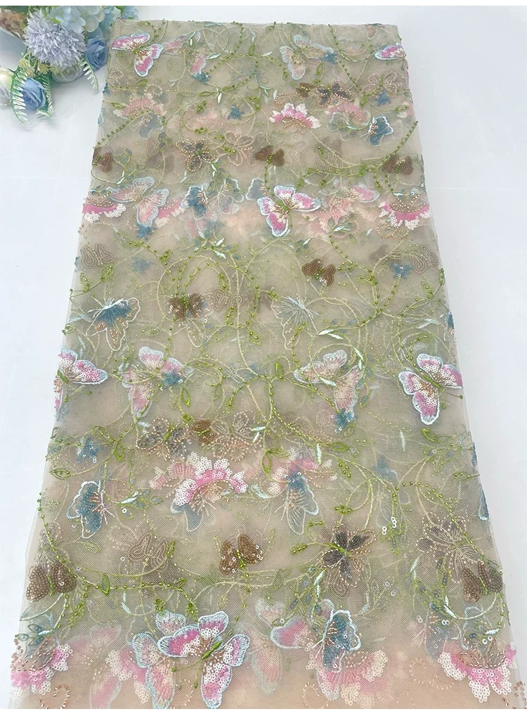 

1yard Butterfly bead sequin embroidery fabric,Evening gown,wedding dress Cheongsam designer fabric for clothing