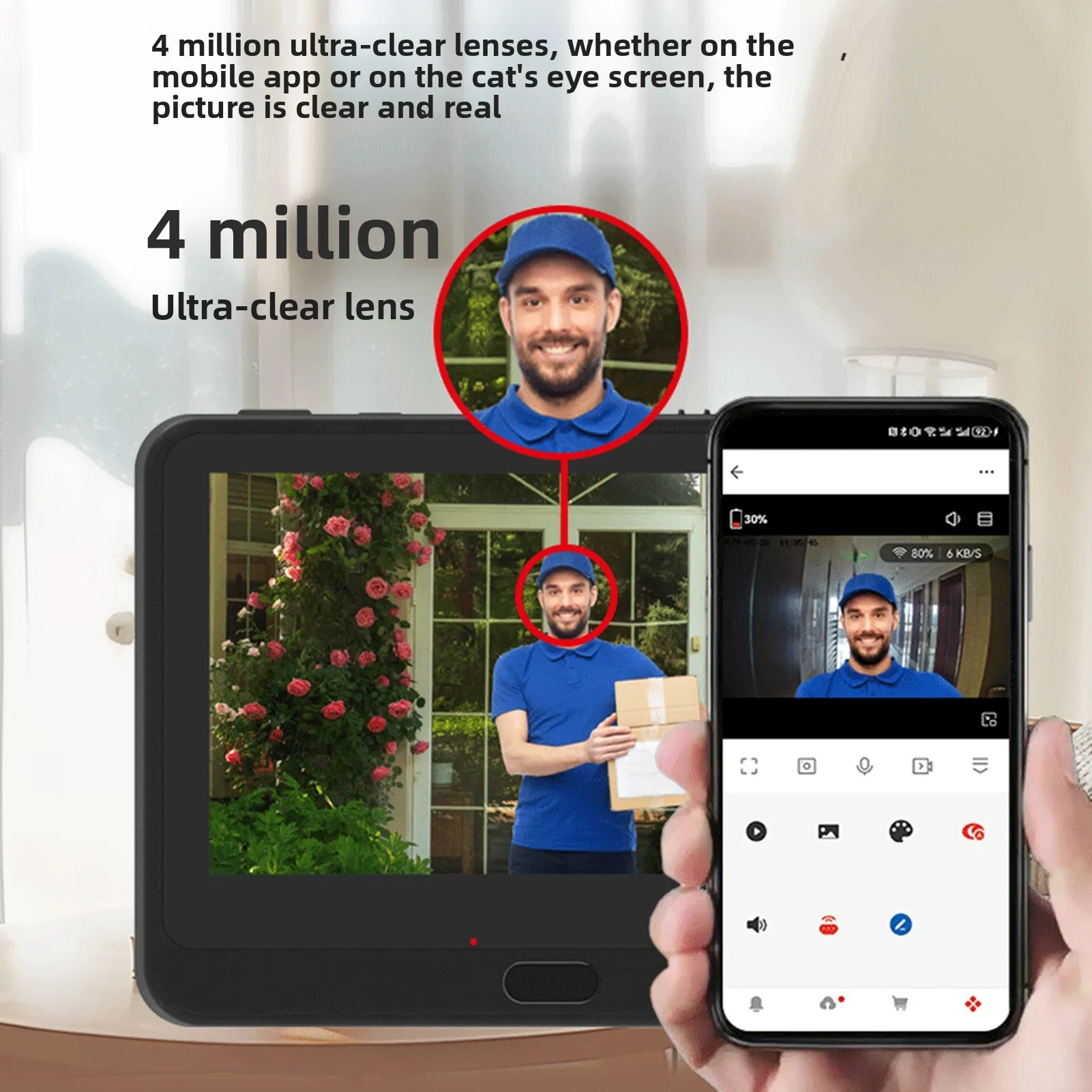 

Цифровая дверная камера-глазок 1080P с цветным ЖК-экраном 4,3 дюйма, двусторонней связью, PIR-датчиком движения и функцией обнаружения человека для дома