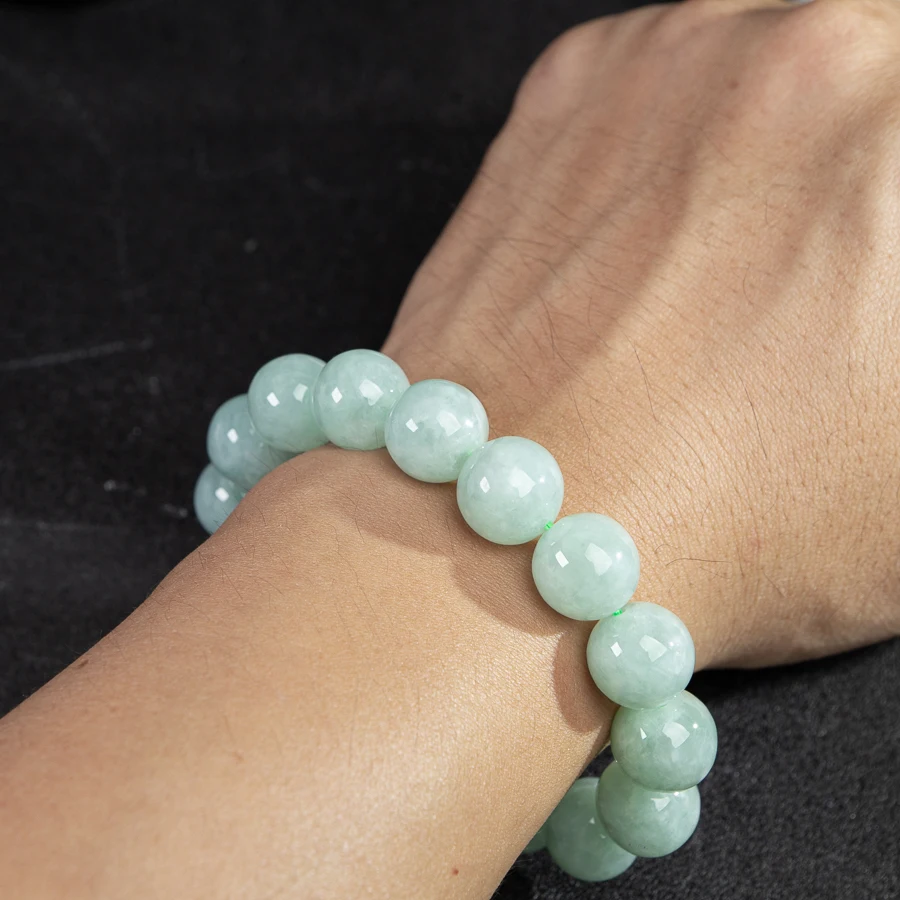 

TIMESWIN Natural Myanmar A-type Jade Authentic Light Green Beaded Men Bracelet with Certificate