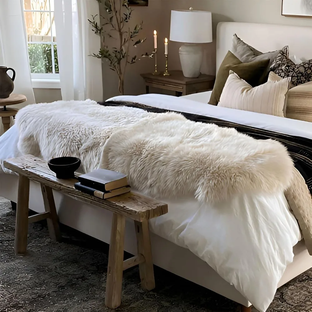 

Fluffy Patchwork Sheepskin Rug with Little Patches, Fuzzy Shaggy Fur Genuine Wool Area Carpet for Bedroom Living Room Floor, Pra