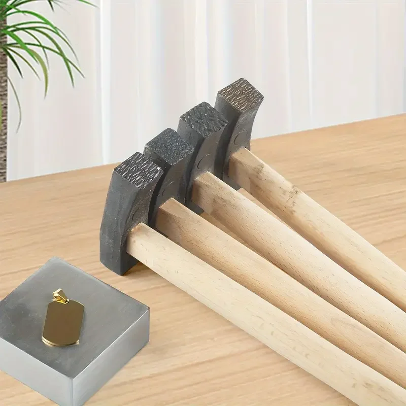 

Jewelry Texturing Hammer with Multiple Patterns Durable Square Head Wood Handle Metal Forming Tool for Rings Bracelets DIY