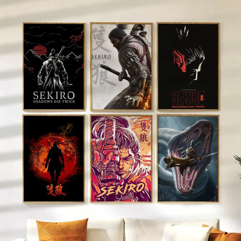 S-Sekiro Game Poster Wall Stickers HD Painting Self Adhesive Art Decals for Living Room Home Bedroom Decor