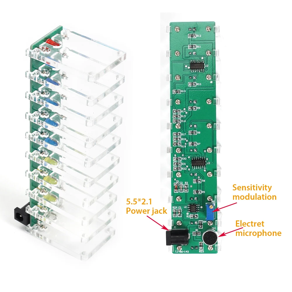 DIY Kit Electronic Crystal Column Audio Indicator DC 5-12V Voice Control Colorful Music Spectrum Soldering Training Suite