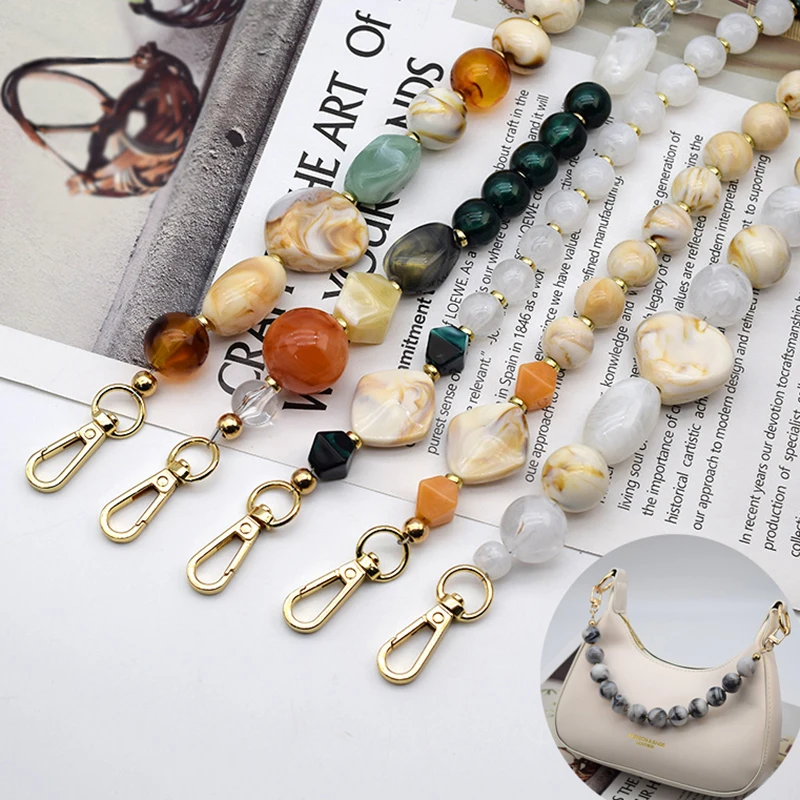 Amber/steen kleur vrouw tas onderdelen & accessoires mode acryl hars string kralen vervanging handvat ketting/schouderriem