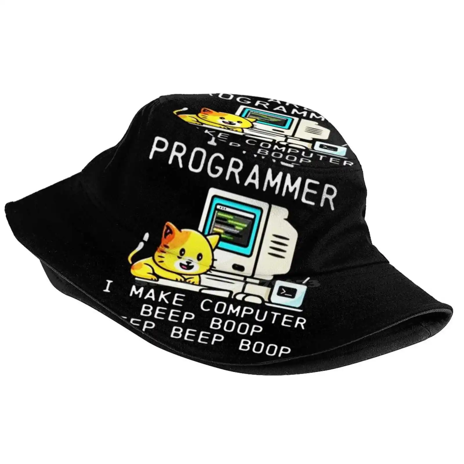 Programmer Cat Beep Boop Coding Sun Cap Fisherman Hat Bucket Hats Programmer Soundscape For Coding C Oop Programming On