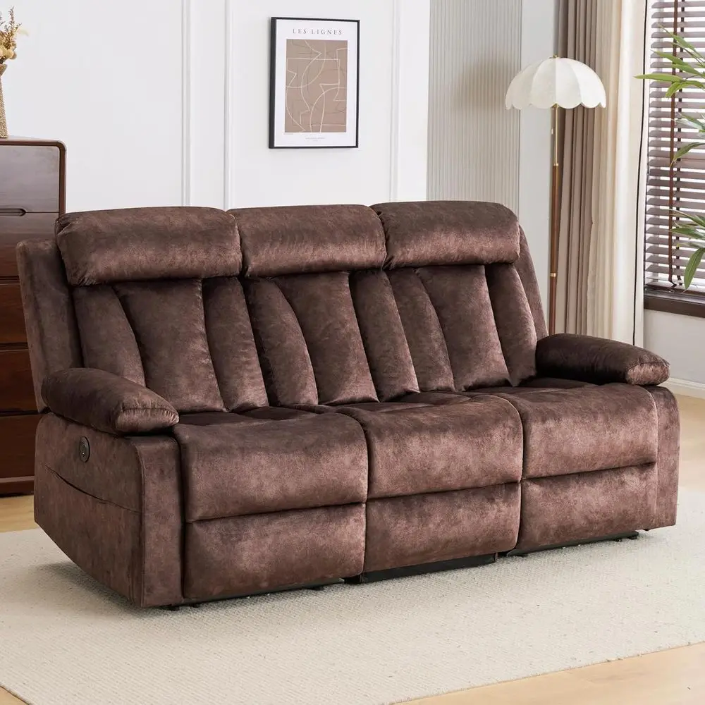 

Heated Massage Recliner Sofa with Drop Table, Cup Holders, USB & Type-C Ports for Living Room, RV, Office