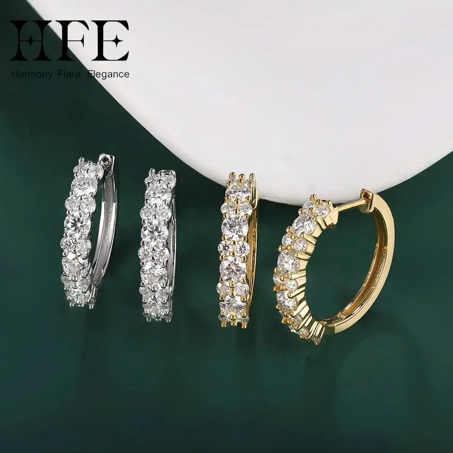 

H 2/3.5mm Full Moissanite Hoop Earrings Sterling Silver with White Gold Plating Women's Classic Sparkling Wedding Party Jewelry