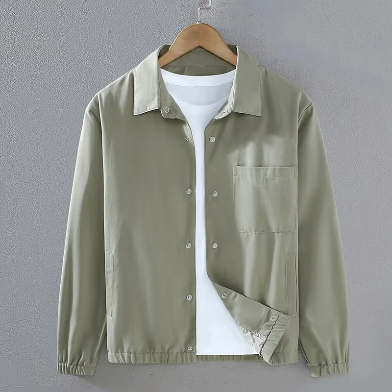 

Men's Spring Autumn Jaet Outerwear Loose Fit Collared Fce Lined Thiened Versatile Workwear Top Casual Pure Color