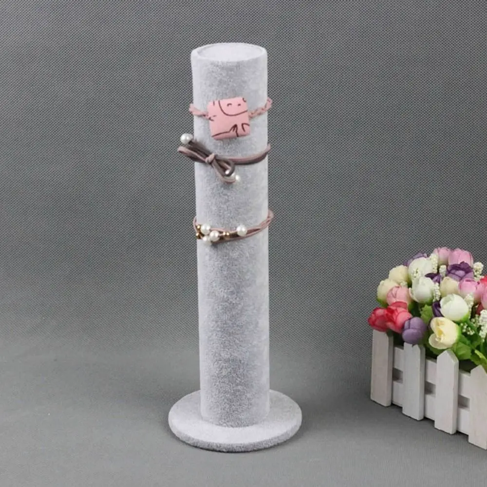 Cavalete de joias de veludo/tecido, formato cilíndrico, pulseira multifuncional, organizador de corrente de relógio, suporte de corda de cabeça