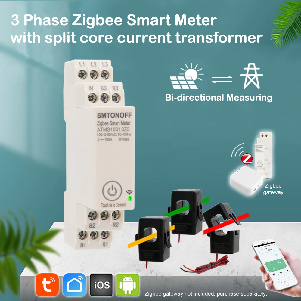 Zigbee Tuya Dreiphasiger 100A Smart Energy Power Monitor mit Externem Stromwandler CT 380V /415V 50Hz 60Hz – Detail 1