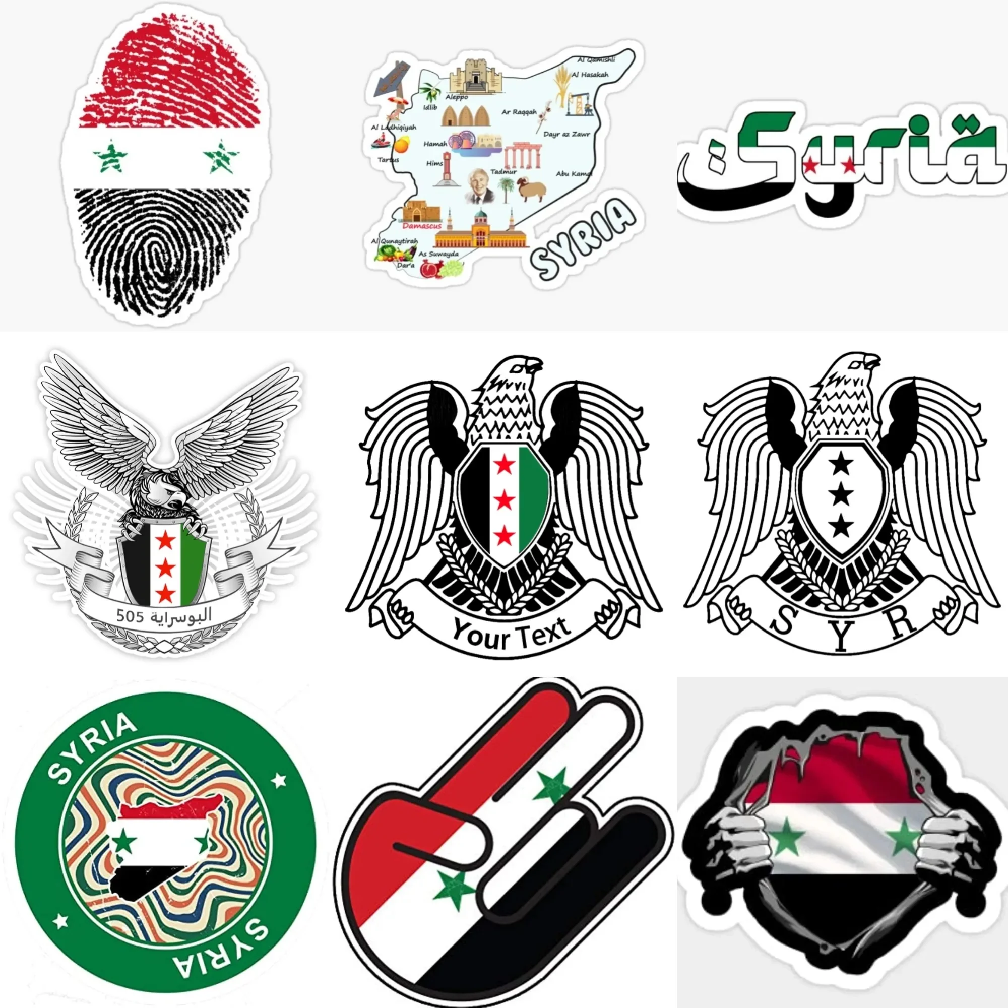 

SYR Syria Flag Map National Emblem Creative PVC Sticker for Decorate Car Van Bicycle Helmet Fridge Wall Window Decal Accessories