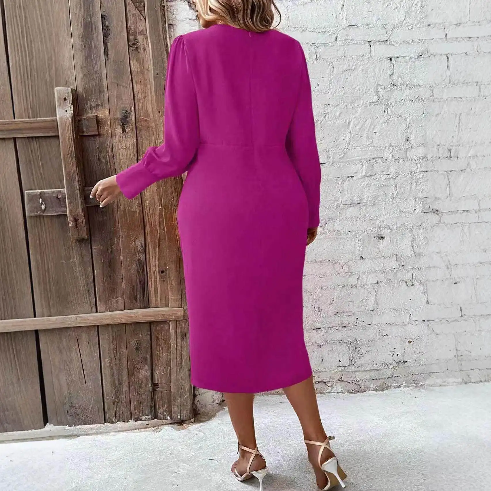 

Spring 2026 round Ne Pure Color Wrap Body Pleated Faion Ele Pencil Dr Long Sve Suit for Men Autumn Season