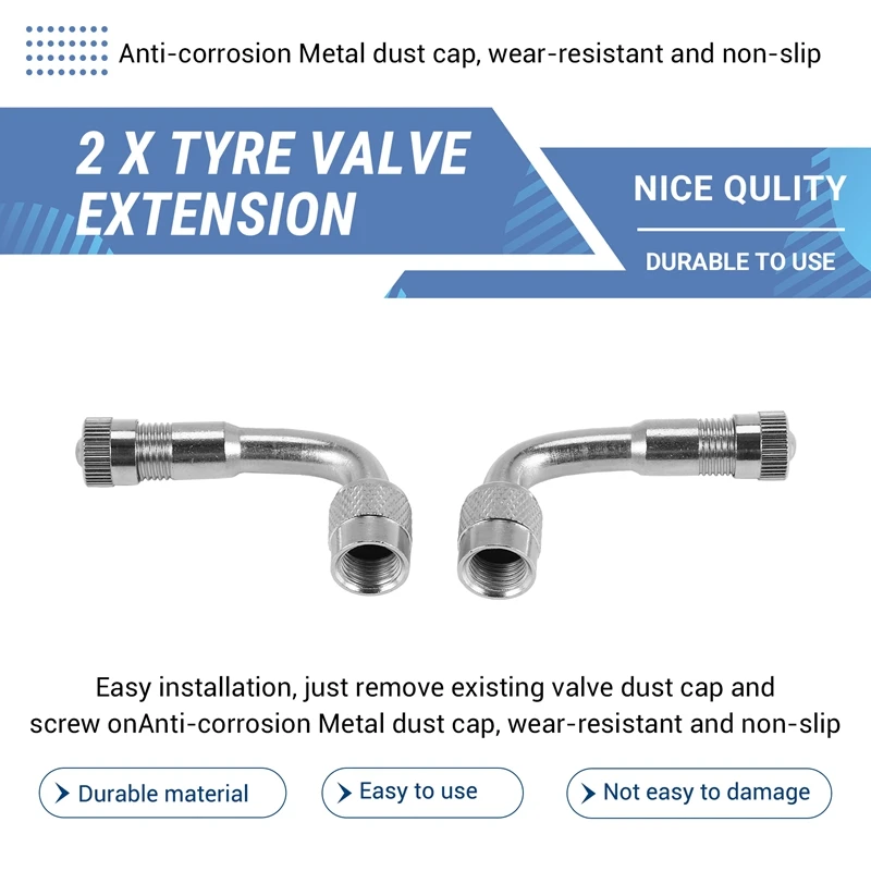 ●2 Tyre Valve Extension Adaptor Motorcycle Car Tire Stem Extender 90 Degree Angle-ABFB
