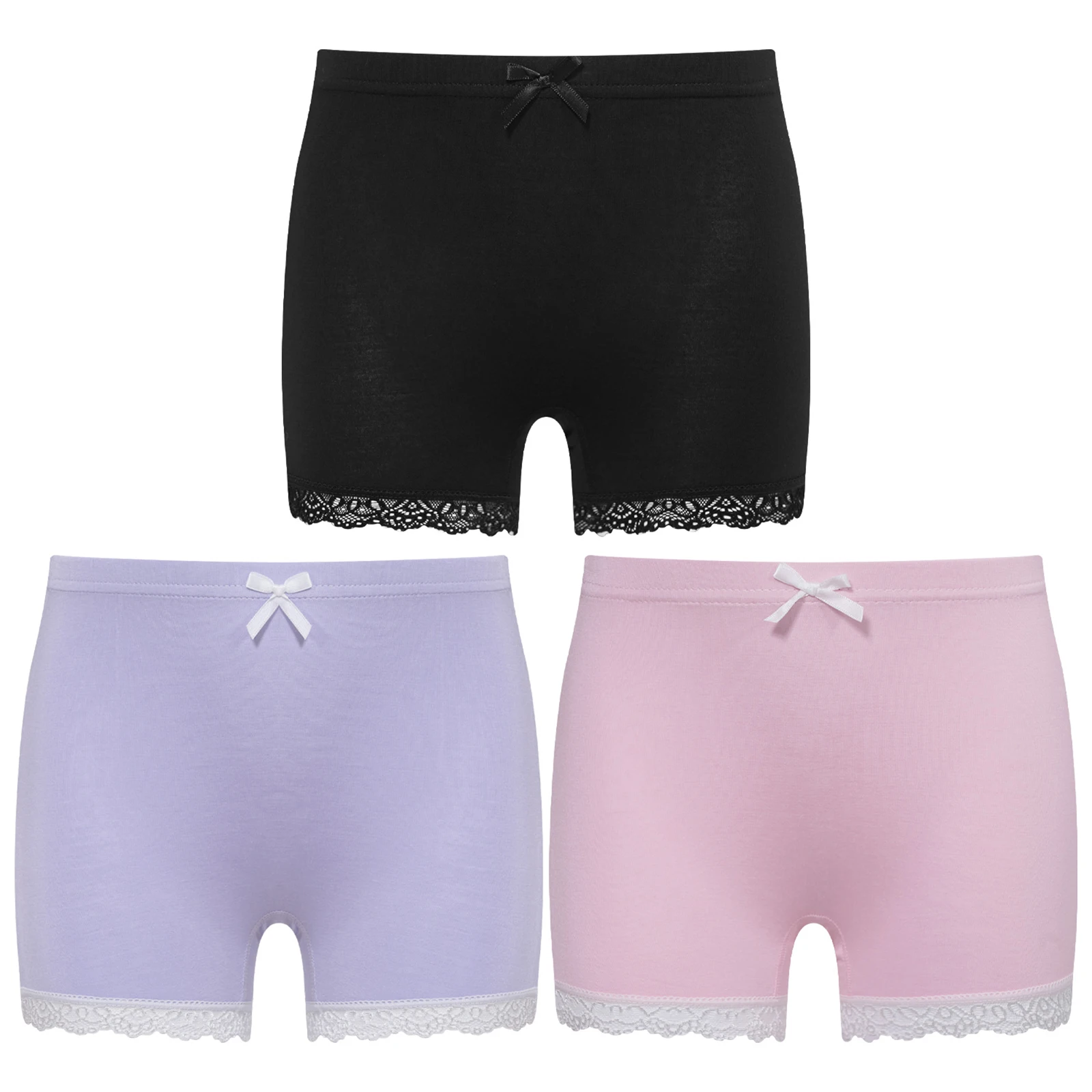 3Pcs/Set Kids Girls Cute Bow Lace Trim Shorts Underwear Elastic Waistband Panties Underpants