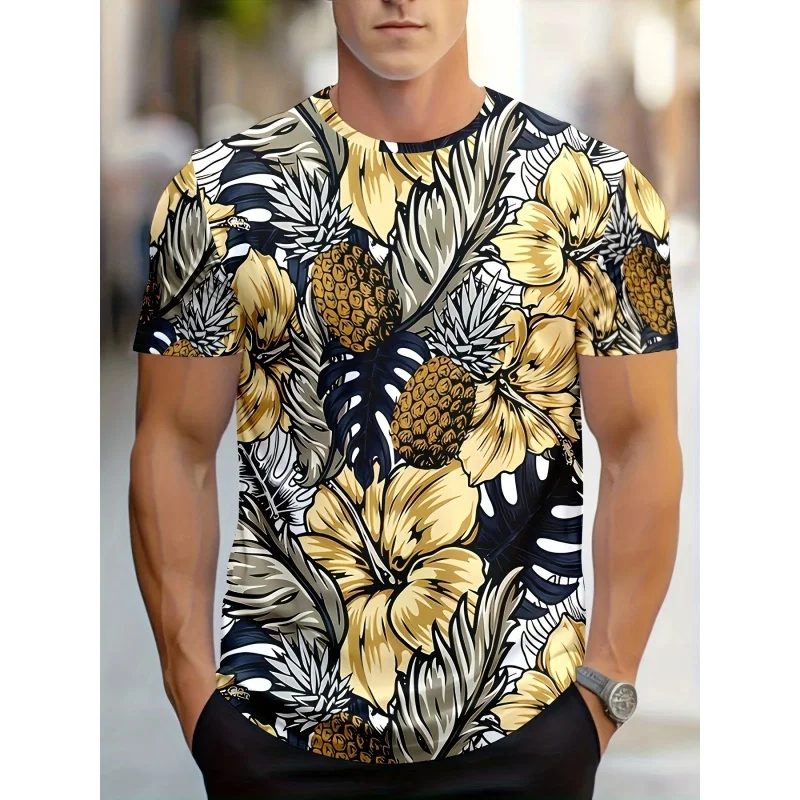 

Colorful Flowers Pineapple Graphic T Shirt For Men Snake Skull 3D Printed Tees Summer Short Sleeve Tops Loose O-Neck T-Shirts