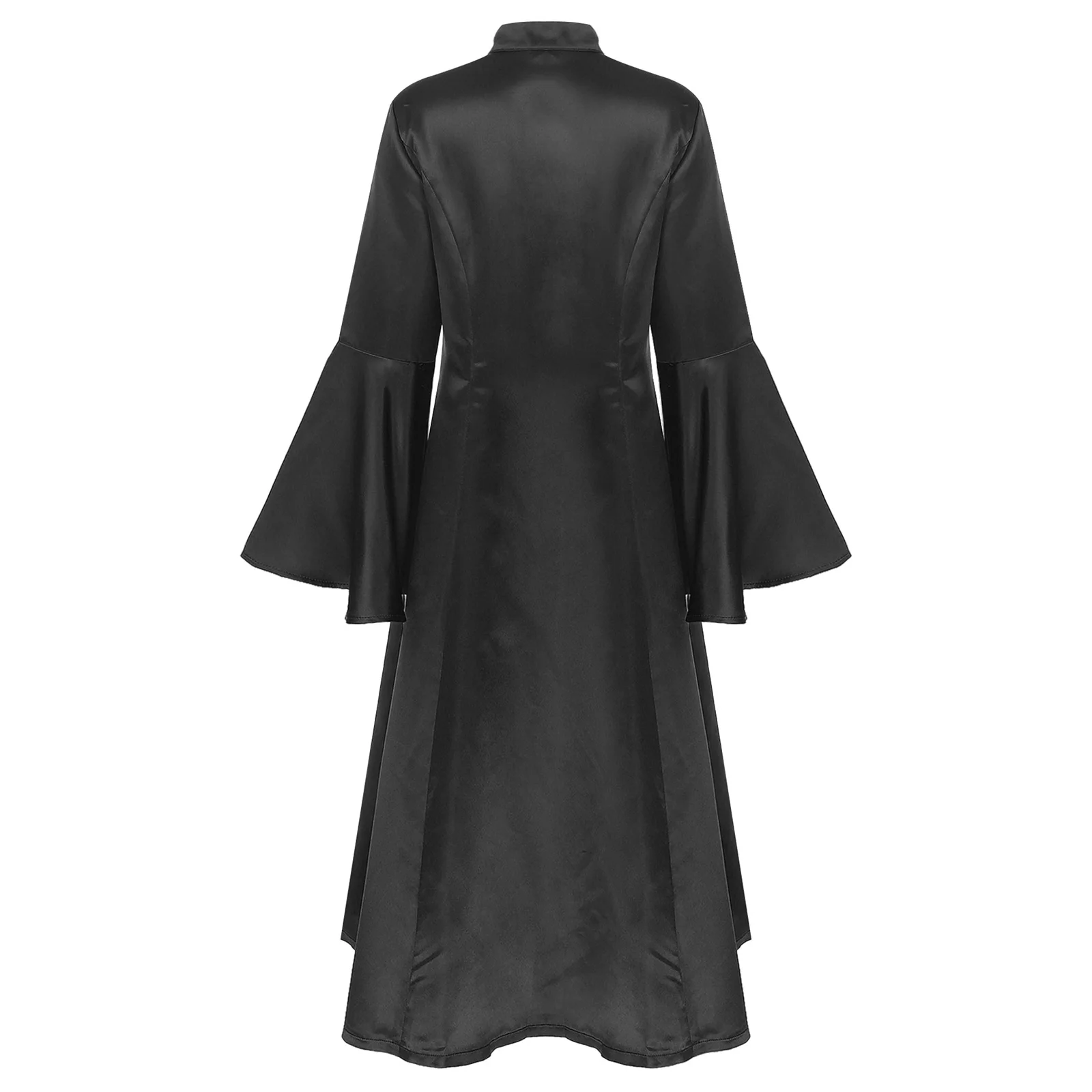 Women Satin Clergy Long Dresses Robes Flare Sleeve Church Robe Stand Collar Button Down Choir Long Dress Performance Costumes