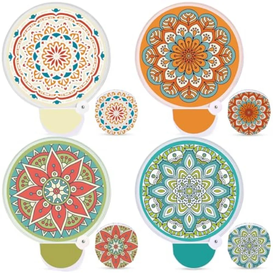 

4 Pcs Round Foldable Hand Fans with Handles 3. 54 x 3. 94 Inch Mandala Collapsible Folding Handheld Fans for Women Purse Travel