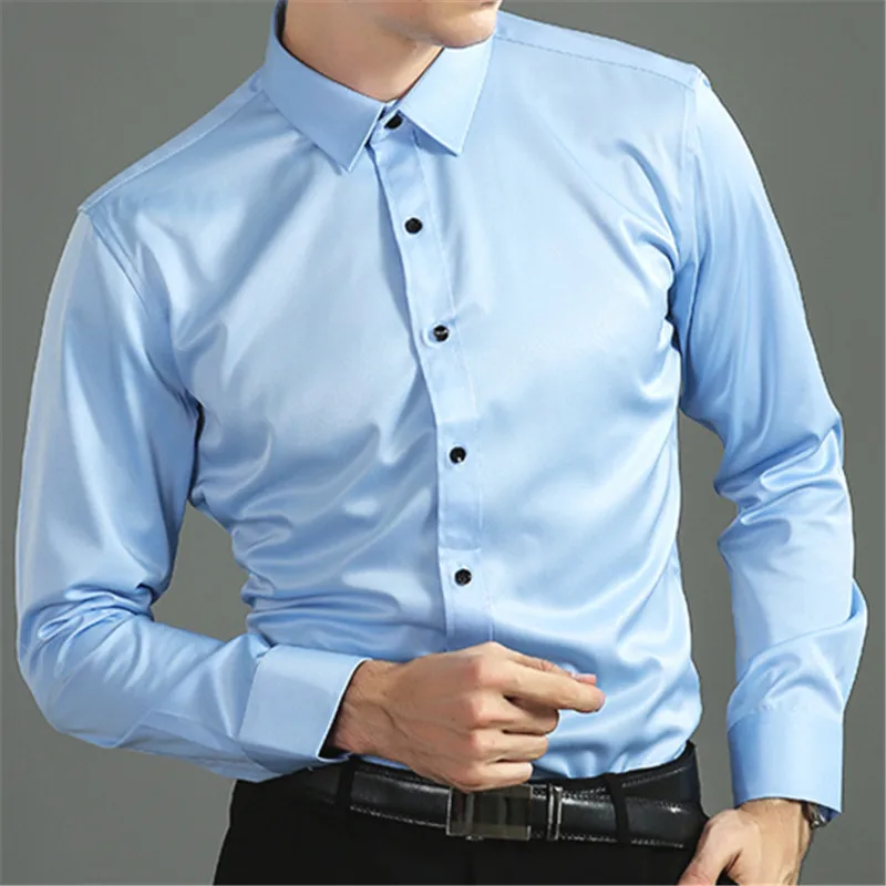 2024 New Men\'s Social Shirt Elasticity Slim Business Dress Shirts Male Long Sleeve Fashion Formal Elegant Shirt Groomsman Top