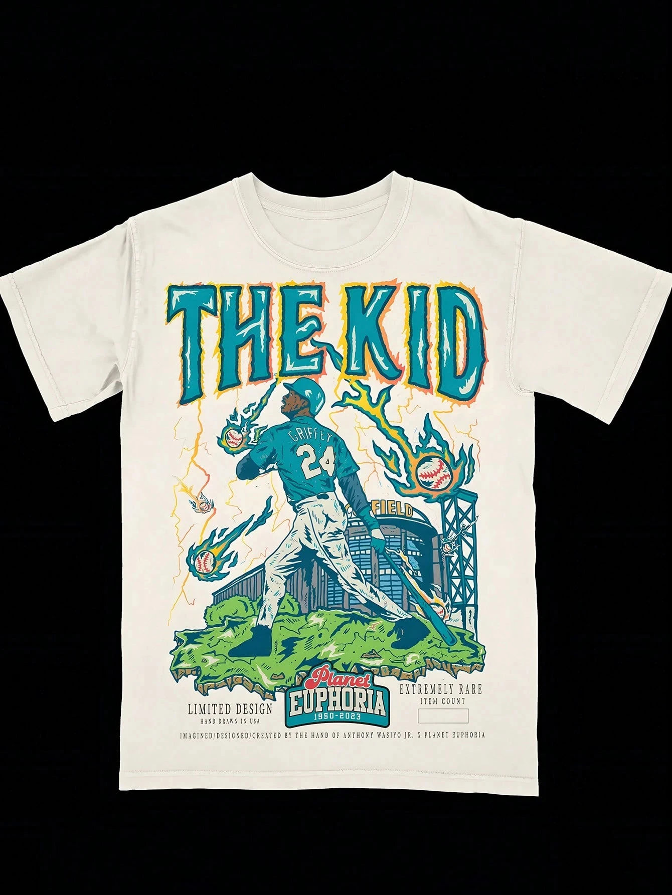 

PE THE KID Кен Гриффи-младший Сиэтл Бирюзово-зеленая версия PlanetEuphoria Рубашка в стиле ретро 90-х Повседневная футболка унисекс в стиле ретро