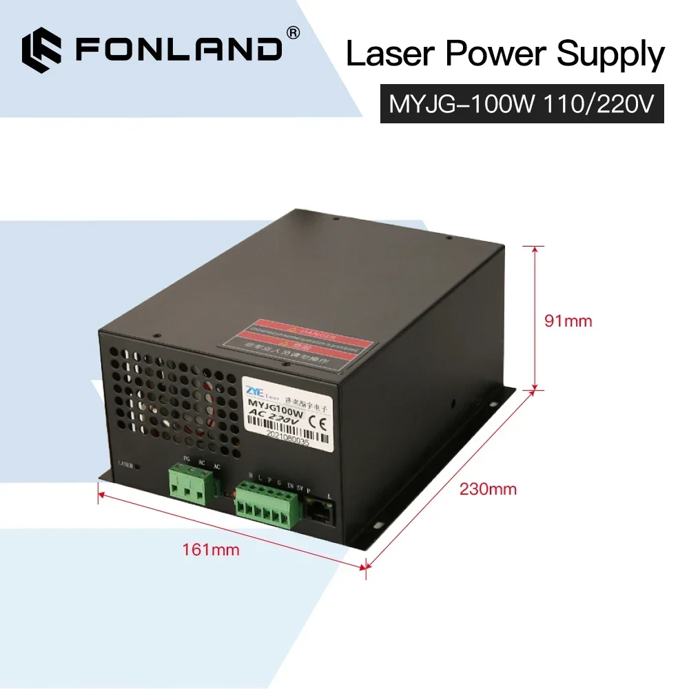 FONLAND MYJG 100W CO2 Laser Power Supply Replacement for Reci W2 T2 Yongli EFR CO2 Laser Engraving Cutting Tube Machine