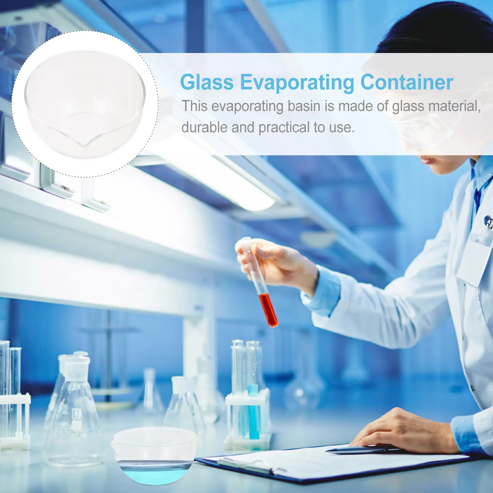 Durable Glass Evaporating Basin Round Container for Laboratory Classroom Home Concentrate Solution Dry Solid Matter