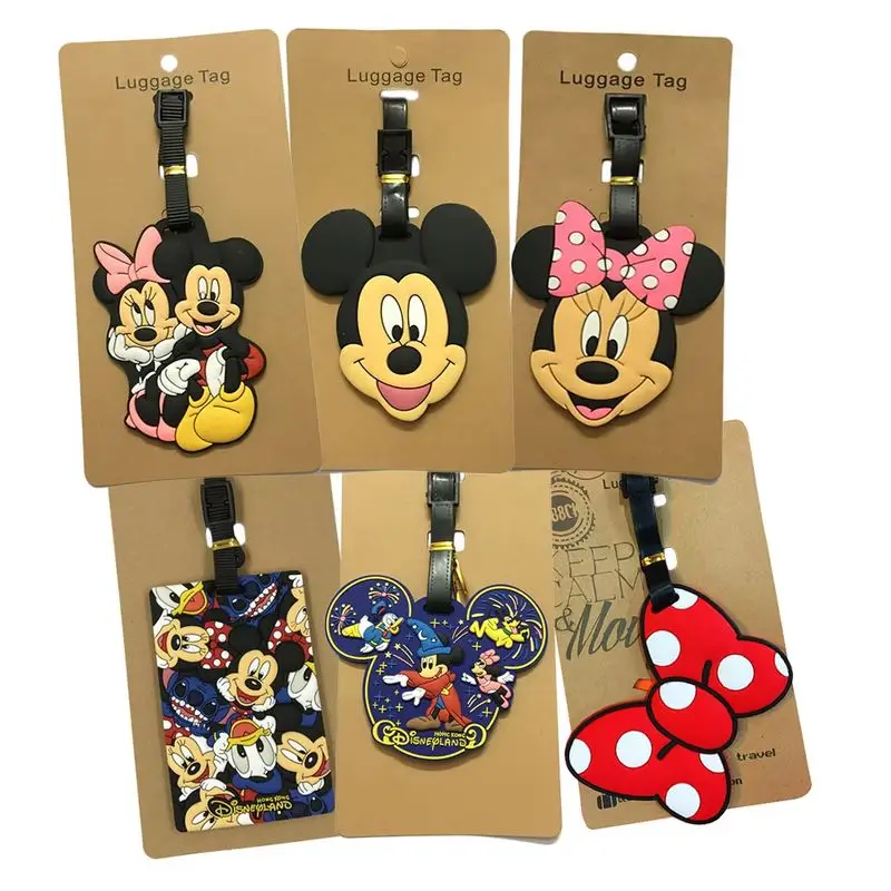 

6Pcs/Set Mickey Minne Luggage Travel Accessories Tag Silica Gel Suitcase Id Addres Holder Baggage Boarding Tag Portable Label