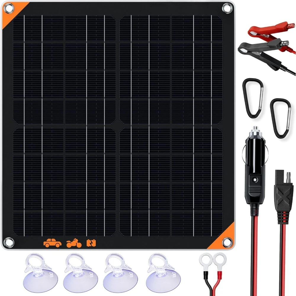 

20W 12V Solar Panel Battery Charger Maintainer, Portable Waterproof Solar Trickle Charger with Built-in Charge Controller