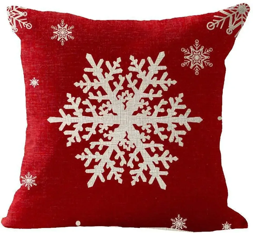 Christmas Cotton Linen Santa Snowflake Elk Custom Throw Pillow Pillowcase Cushion Home Decor Gift New Year