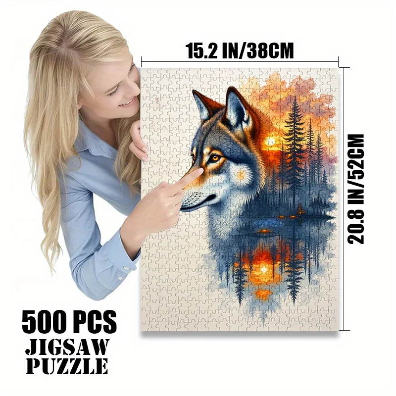 500/1000ピース 紙製ジグソーパズル 夢の森 狼の影 夕日 大型パズル おもちゃ 大人向けゲーム ギフト 家族向けインタラクティブゲーム パズル