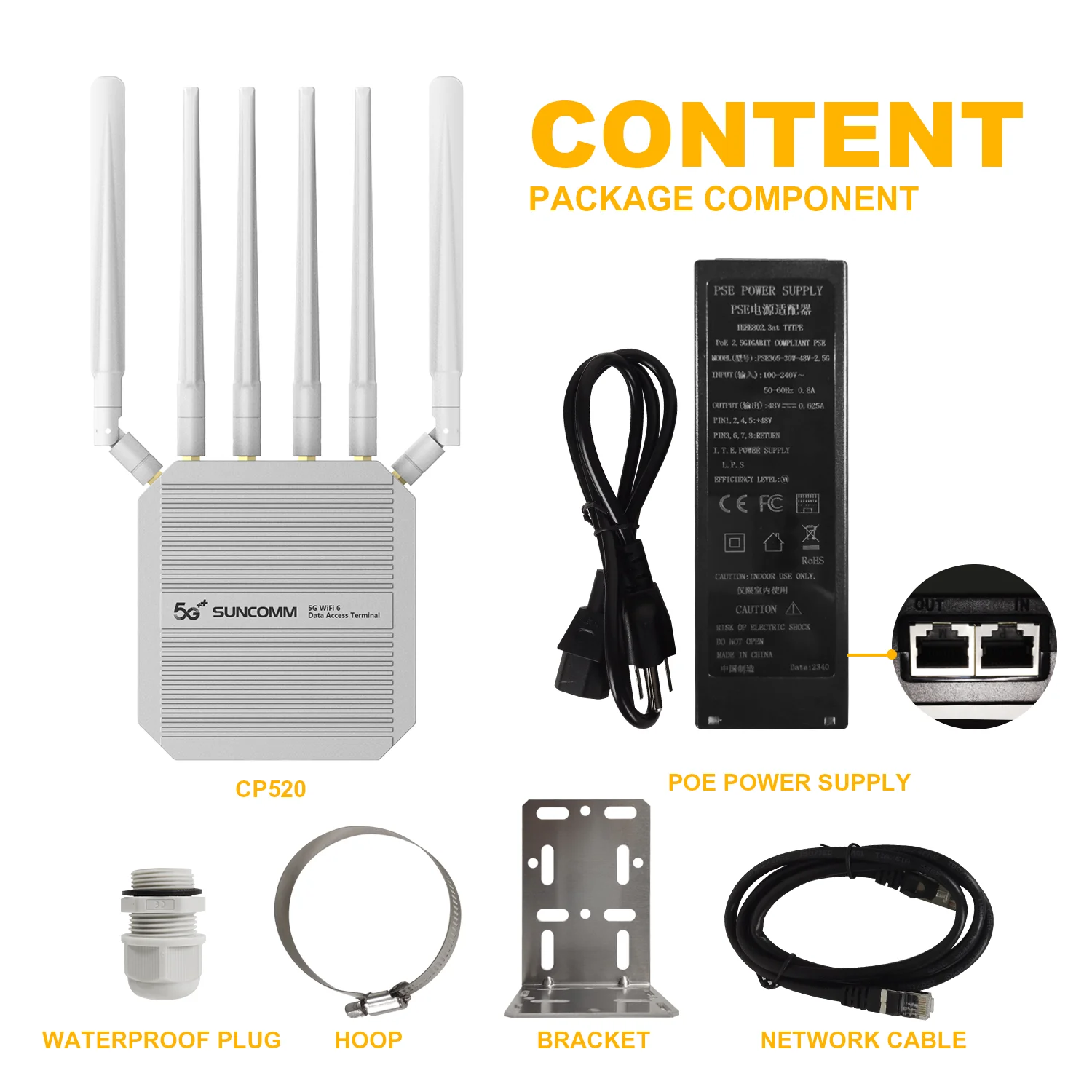 WiFi خارجي 5g، خارجي CPE، AX3000 ثنائي النطاق WiFi6 ثنائي الشريحة POE Power 2500Mbps Port VPN مناسب لشبكات 4G/5G العالمية