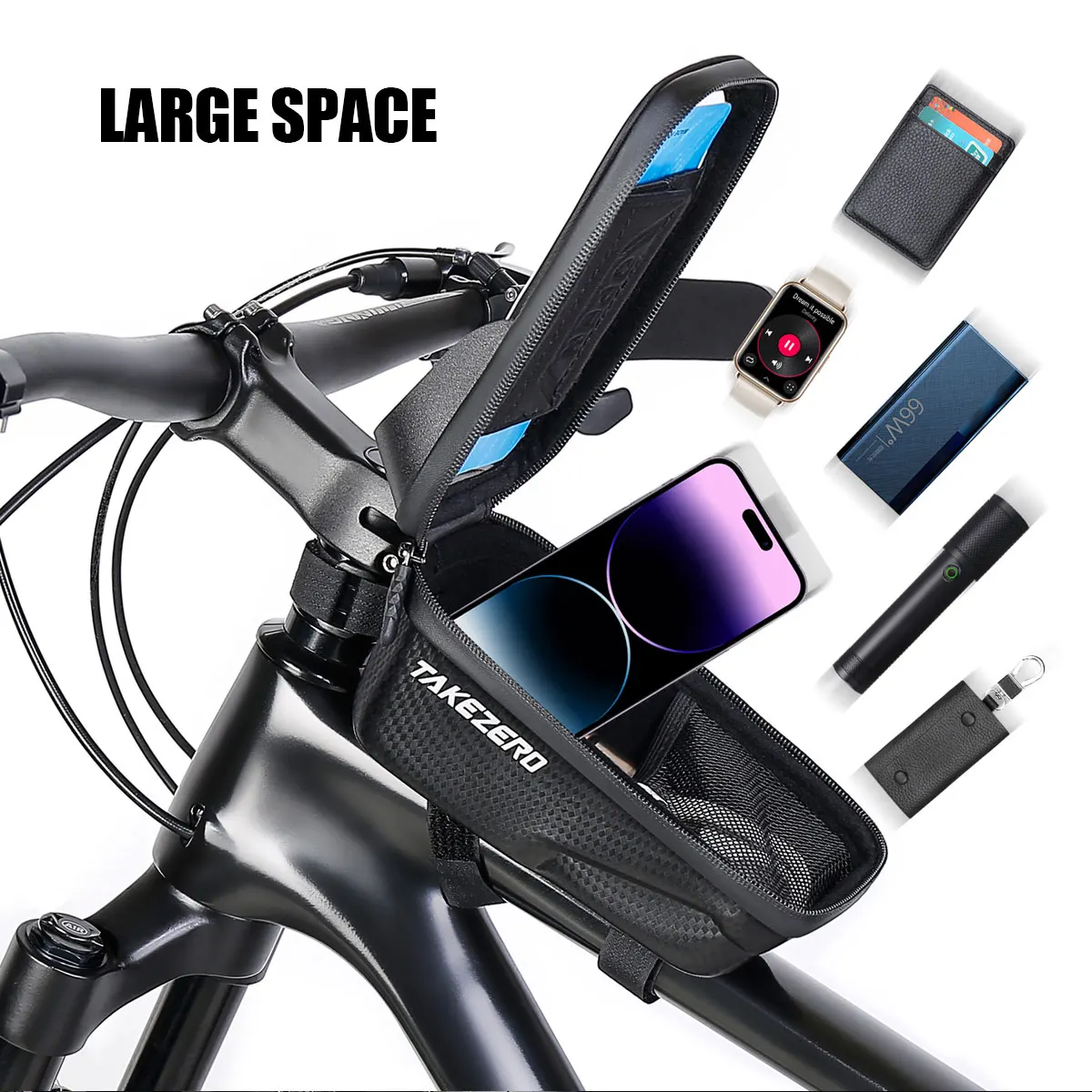 TAKEZERO A2 Torba na rower górski - Torba na przednią kierownicę z twardej skorupy EVA do rowerów szosowych, torba na kierownicę do telefonu